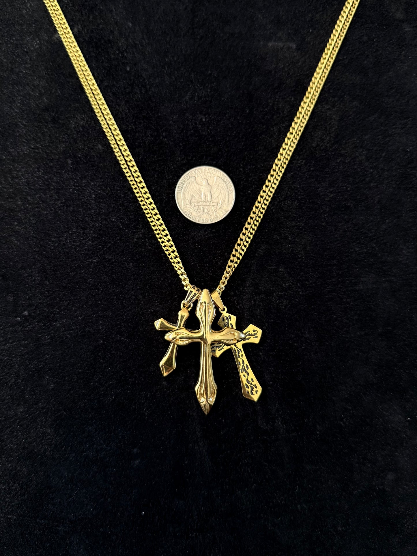 X3 Gold Cross Necklace
