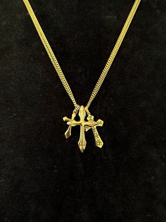 X3 Gold Cross Necklace
