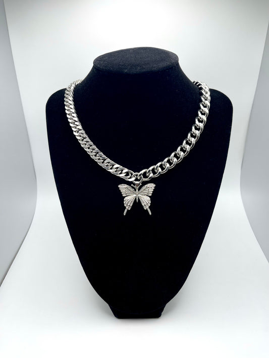 Half & Half - Diamond Butterfly Necklace