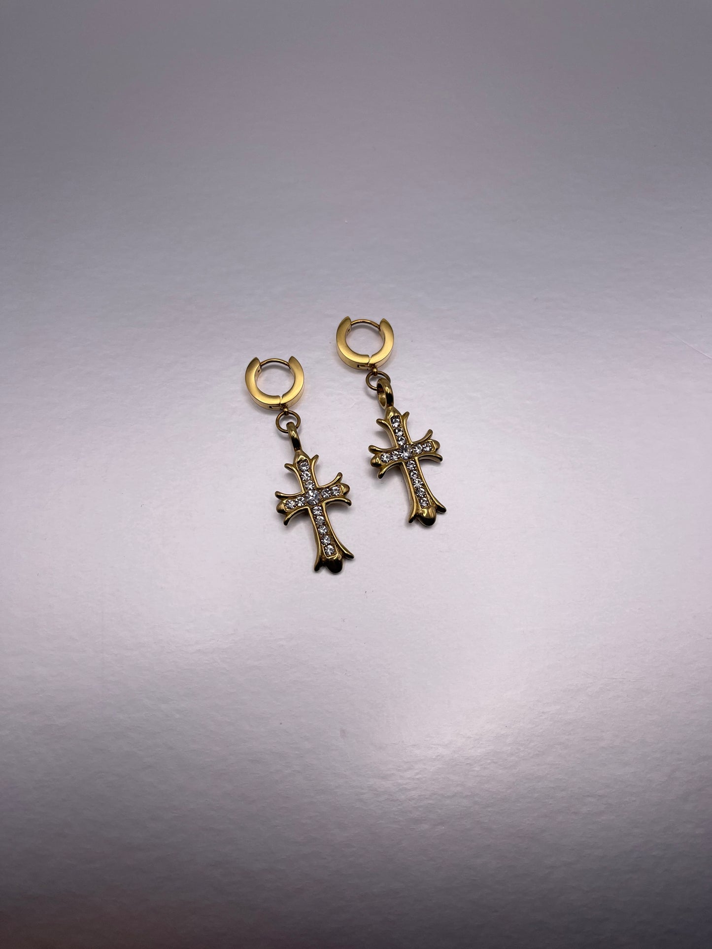 Gold Diamond Cross Earrings