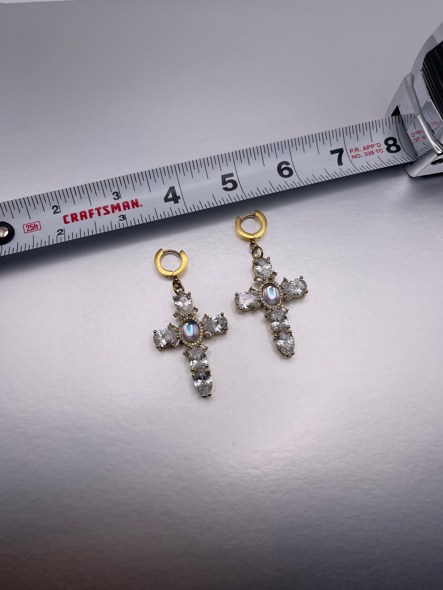 XL Gold Diamond Cross Earrings