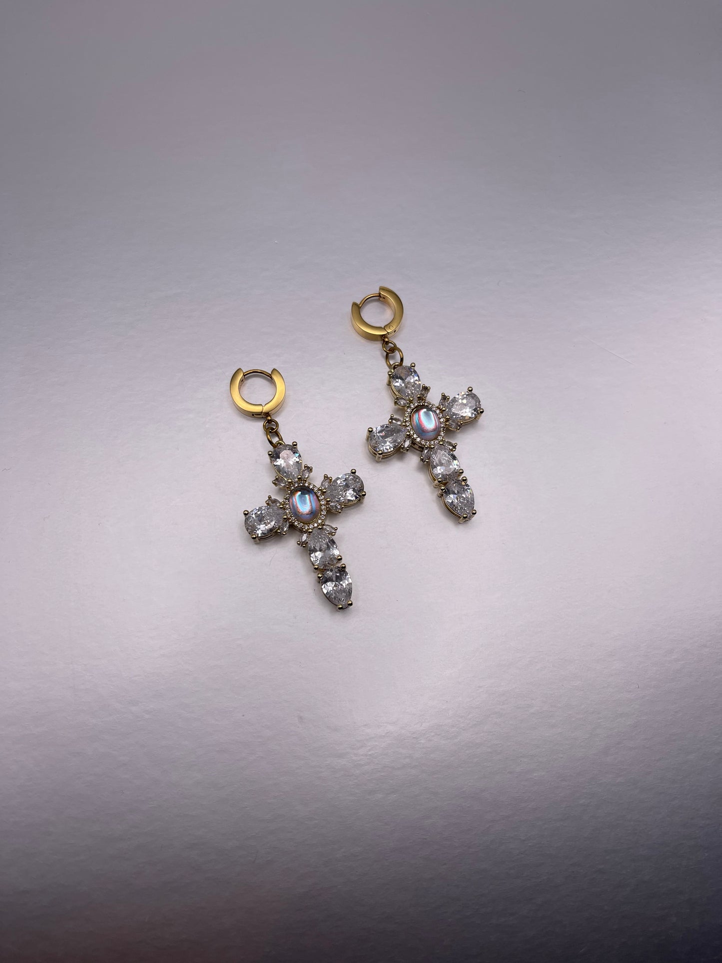 XL Gold Diamond Cross Earrings