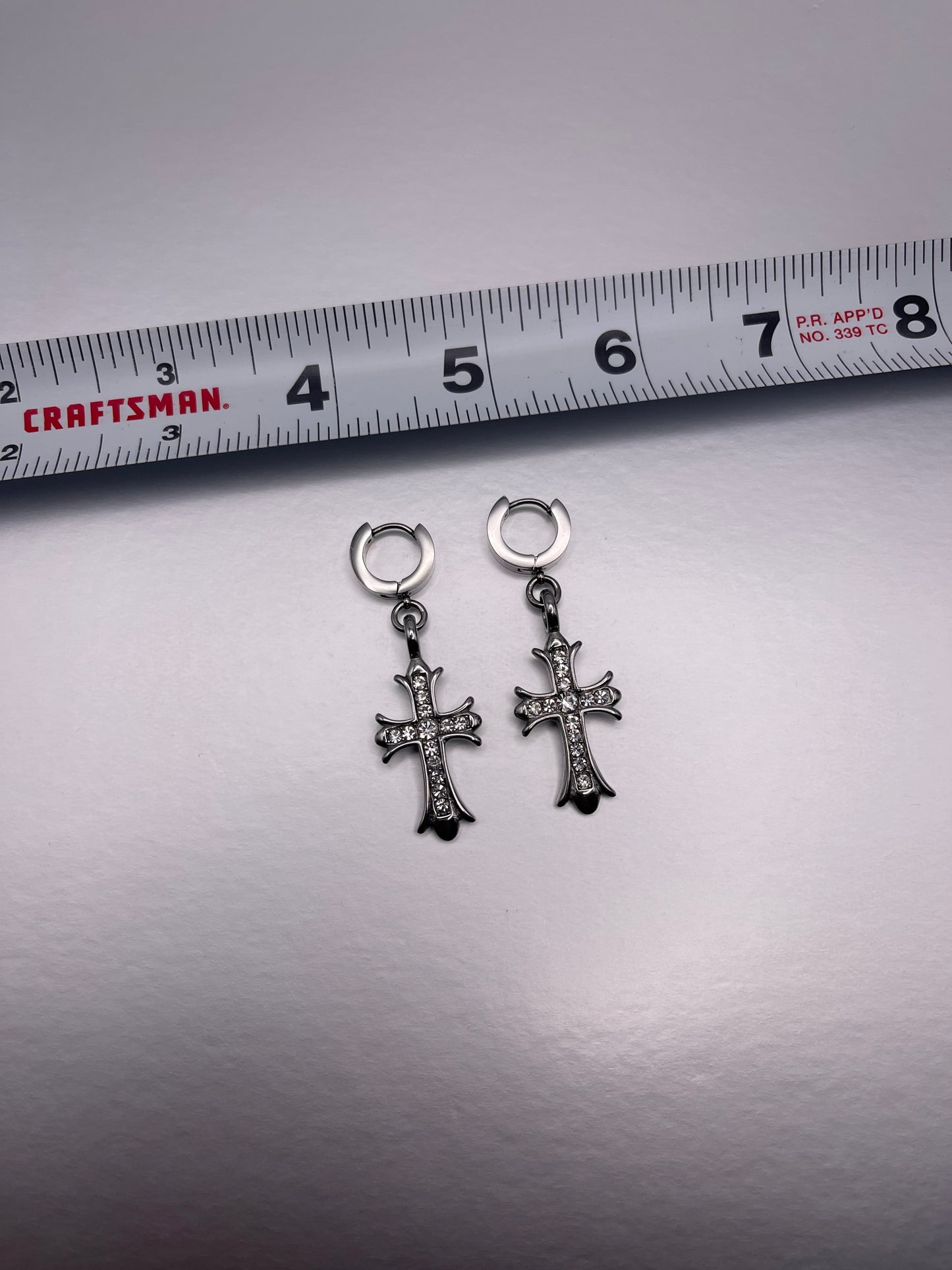 Silver Diamond Cross Earrings