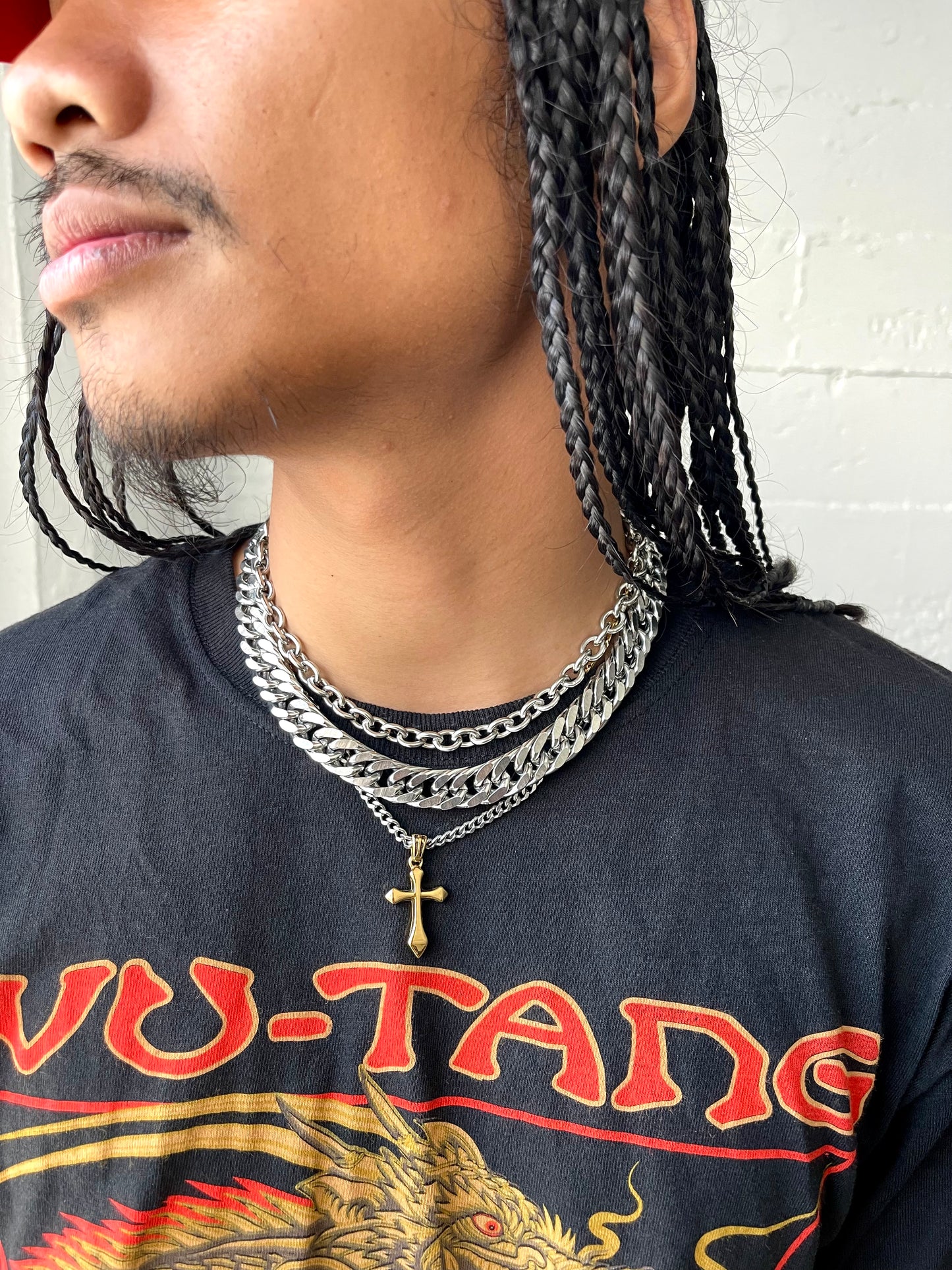 Gold Cross Silver Chain