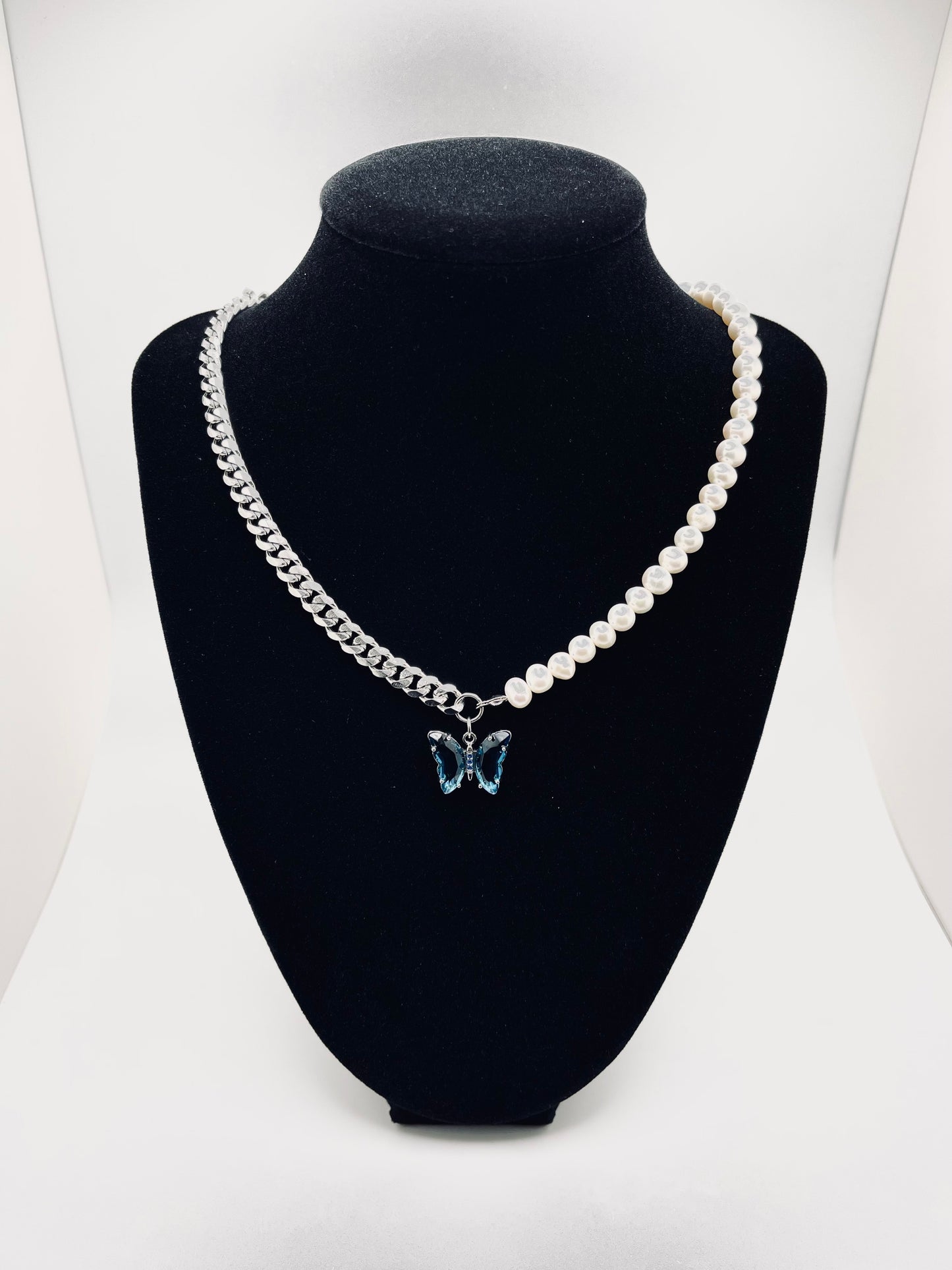Half Pearl Butterfly Necklace