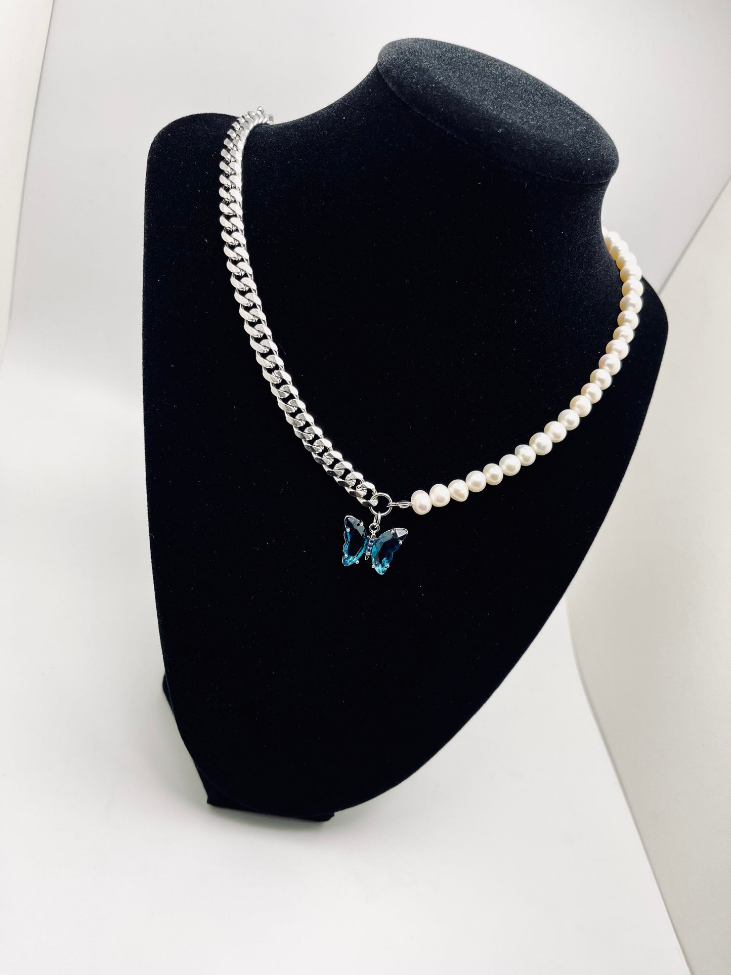 Half Pearl Butterfly Necklace